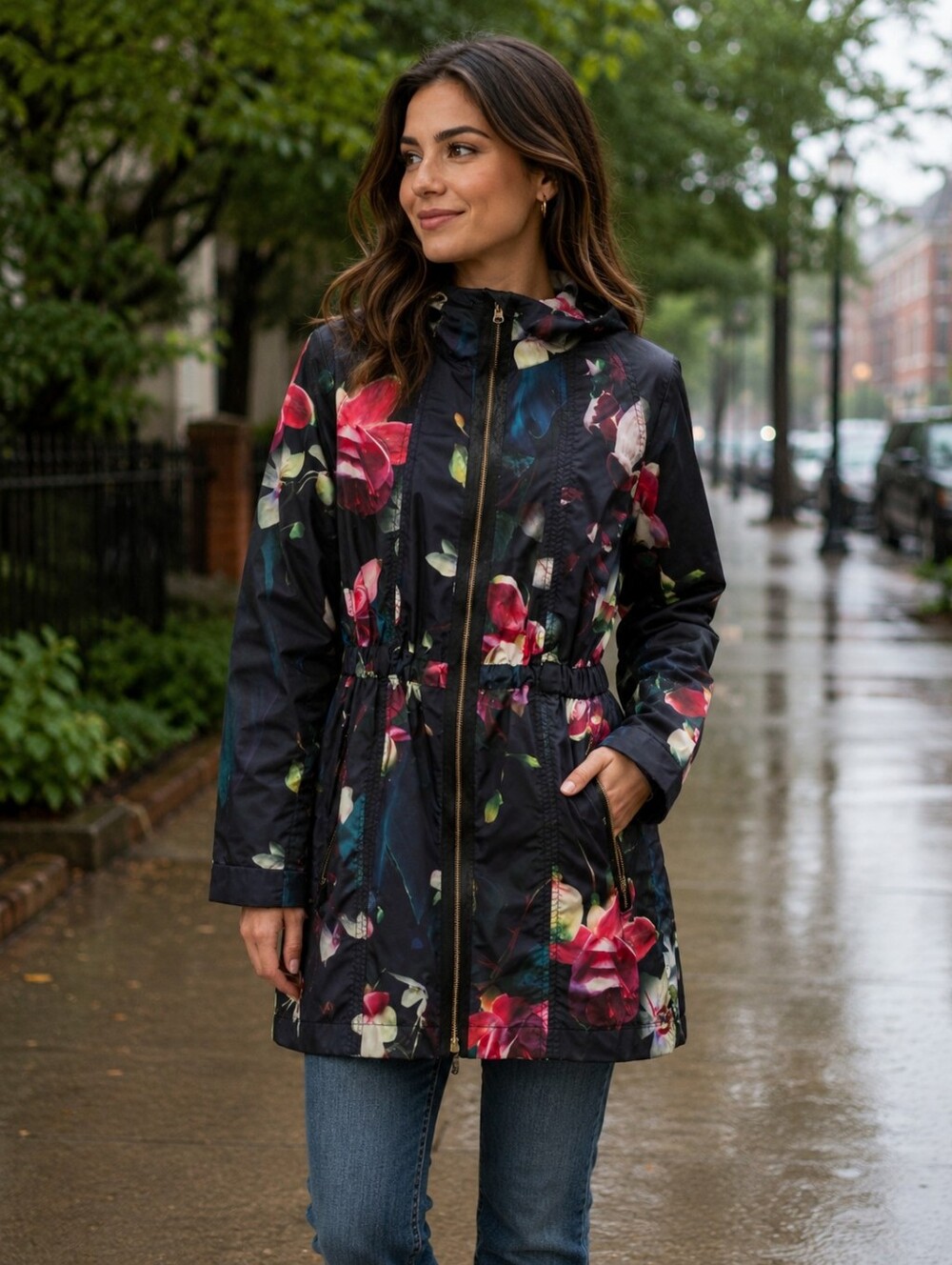 Ted Baker Black Floral Rain Coat